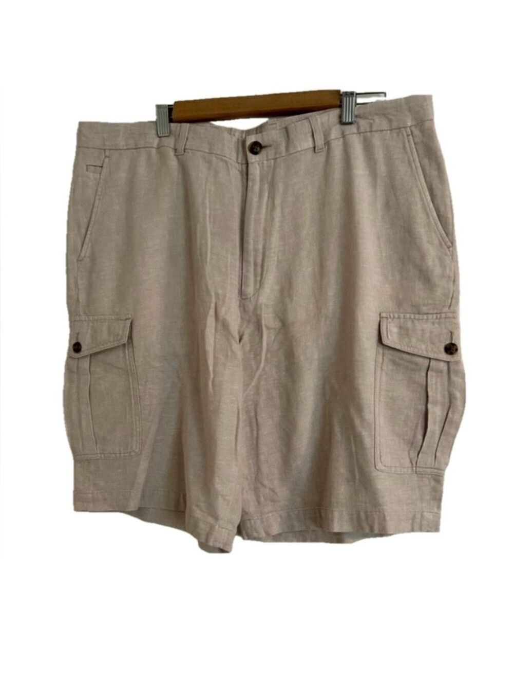 Perry Ellis Linen Blend Cargo Shorts Beige Size 38 Relaxed Fit